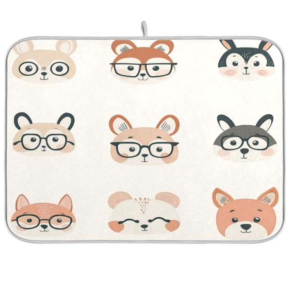 Dish Drying Mat for Kitchen Counter | Reversible, Super Absorbent & Hanging | 16x18 / 18x24 Inch (S/M),Cute Cartoon Animal Faces