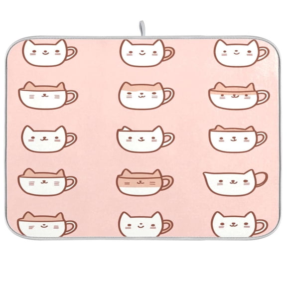 Dish Drying Mat for Kitchen Counter | Reversible, Super Absorbent & Hanging | 16x18 / 18x24 Inch (S/M)，Cute Coffee