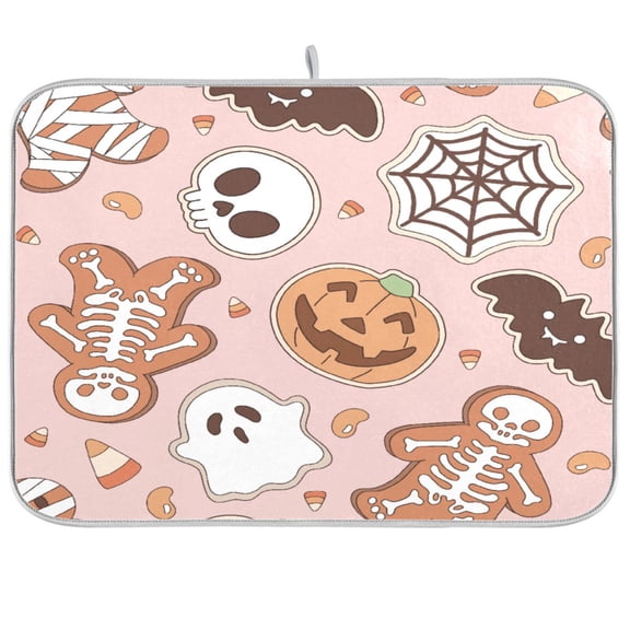 Dish Drying Mat for Kitchen Counter | Reversible, Super Absorbent & Hanging | 16x18 / 18x24 Inch (S/M)，Cute Cookies