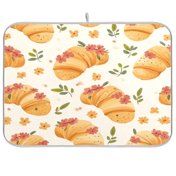 Dish Drying Mat for Kitchen Counter | Reversible, Super Absorbent & Hanging | 16x18 / 18x24 Inch (S/M),Cute Croissant