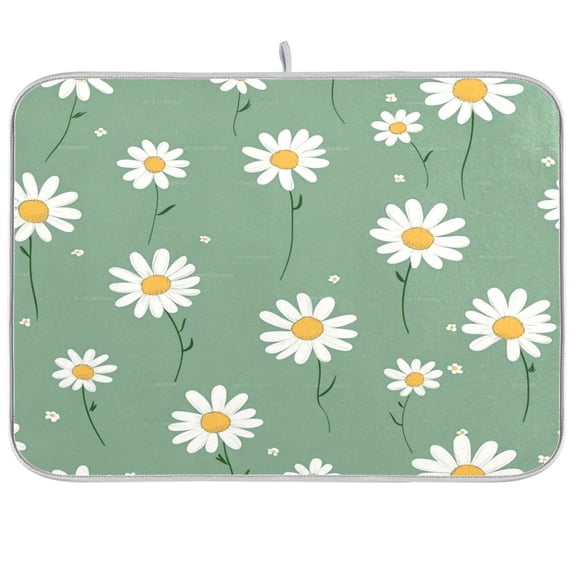 Dish Drying Mat for Kitchen Counter | Reversible, Super Absorbent & Hanging | 16x18 / 18x24 Inch (S/M),Cute Daisy Flower