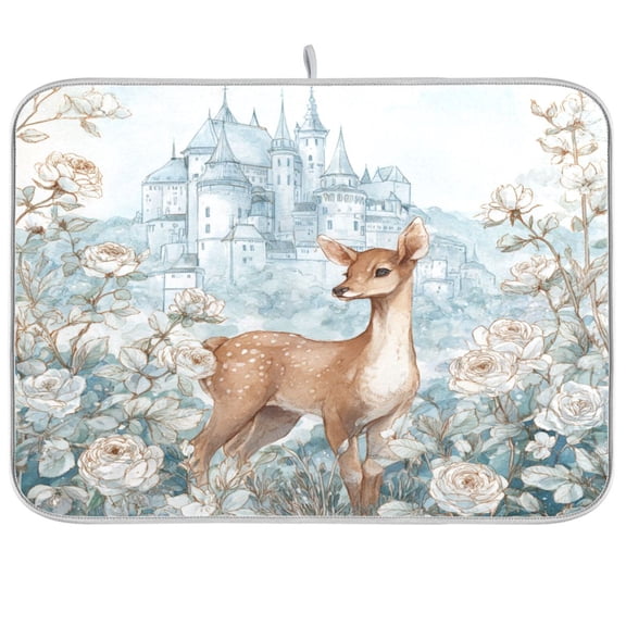 Dish Drying Mat for Kitchen Counter | Reversible, Super Absorbent & Hanging | 16x18 / 18x24 Inch (S/M),Cute Deer