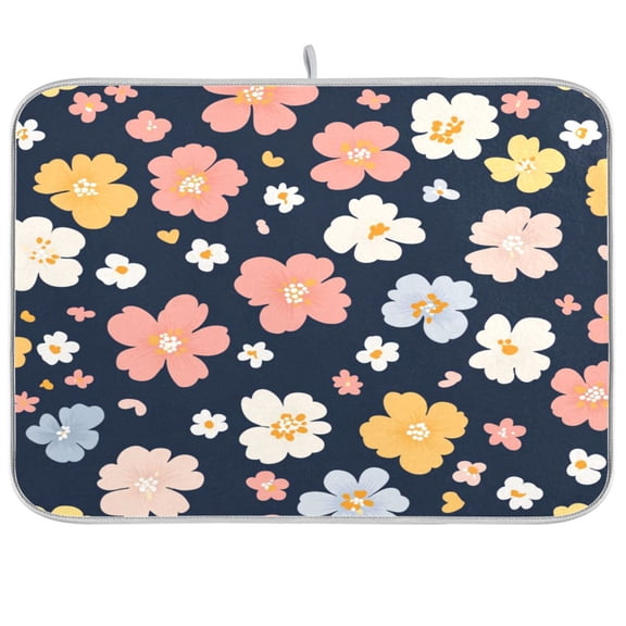 Dish Drying Mat for Kitchen Counter | Reversible, Super Absorbent & Hanging | 16x18 / 18x24 Inch (S/M),Cute Floral