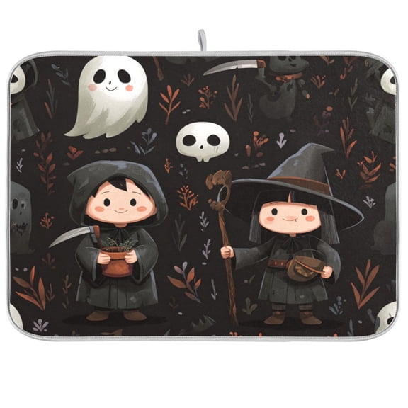 Dish Drying Mat for Kitchen Counter | Reversible, Super Absorbent & Hanging | 16x18 / 18x24 Inch (S/M),Cute Grim Reaper