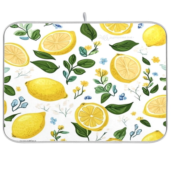 Dish Drying Mat for Kitchen Counter | Reversible, Super Absorbent & Hanging | 16x18 / 18x24 Inch (S/M),Cute Lemon