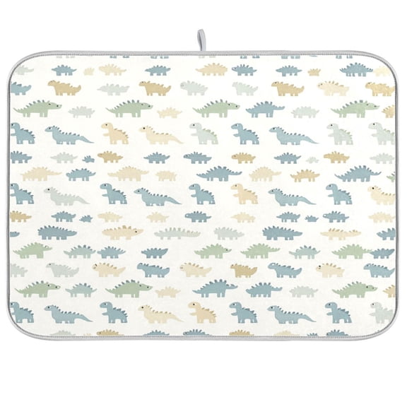 Dish Drying Mat for Kitchen Counter | Reversible, Super Absorbent & Hanging | 16x18 / 18x24 Inch (S/M),Cute Simple Dinosaurs