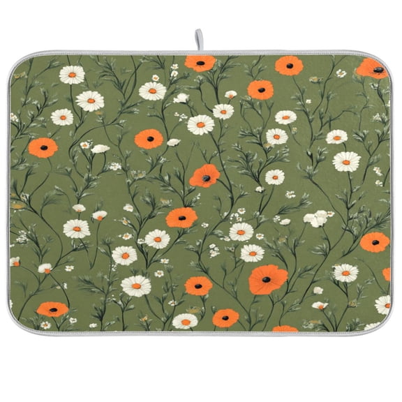 Dish Drying Mat for Kitchen Counter | Reversible, Super Absorbent & Hanging | 16x18 / 18x24 Inch (S/M),Daisies