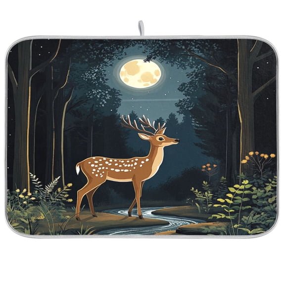 Dish Drying Mat for Kitchen Counter | Reversible, Super Absorbent & Hanging | 16x18 / 18x24 Inch (S/M),Deer in The Forest