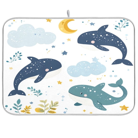 Dish Drying Mat for Kitchen Counter | Reversible, Super Absorbent & Hanging | 16x18 / 18x24 Inch (S/M),Dolphin