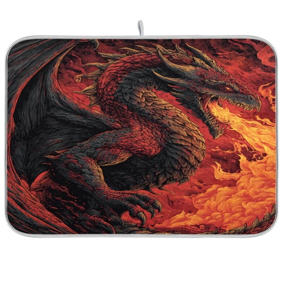 Dish Drying Mat for Kitchen Counter | Reversible, Super Absorbent & Hanging | 16x18 / 18x24 Inch (S/M)，Dragon