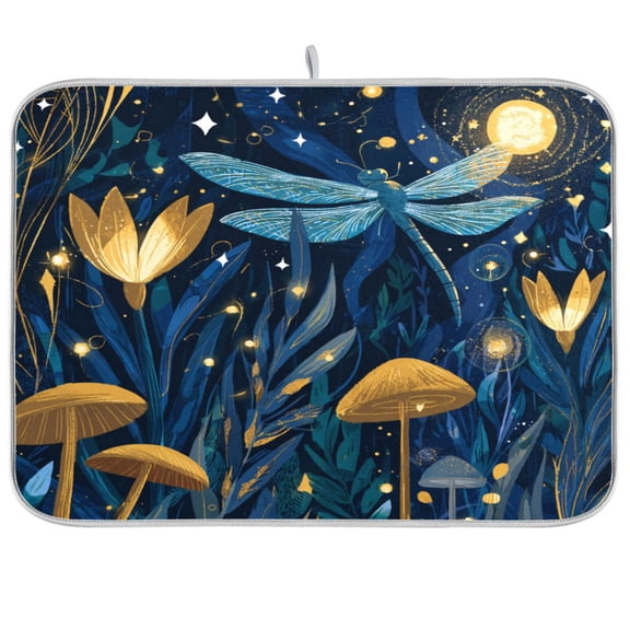 Dish Drying Mat for Kitchen Counter | Reversible, Super Absorbent & Hanging | 16x18 / 18x24 Inch (S/M),Dragonfly
