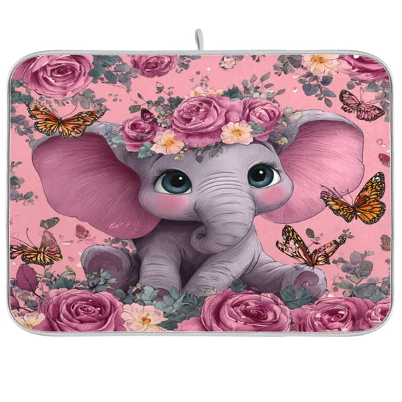 Dish Drying Mat for Kitchen Counter | Reversible, Super Absorbent & Hanging | 16x18 / 18x24 Inch (S/M),Elephant