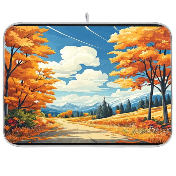 Dish Drying Mat for Kitchen Counter | Reversible, Super Absorbent & Hanging | 16x18 / 18x24 Inch (S/M),Fallen Leaves