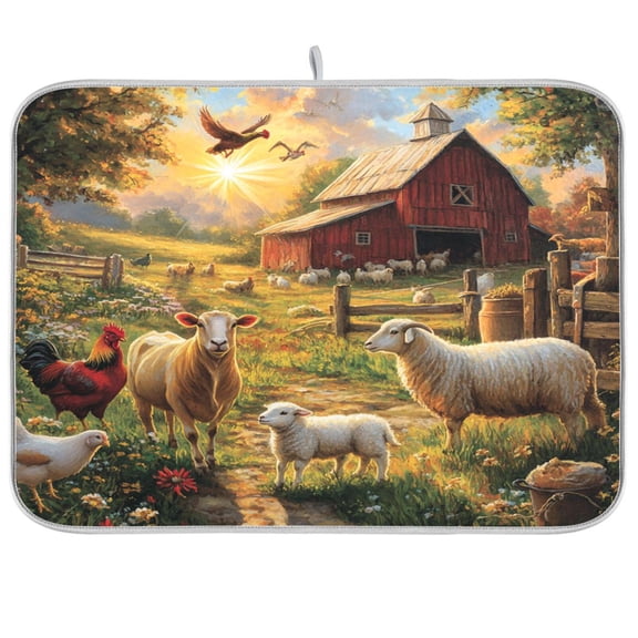 Dish Drying Mat for Kitchen Counter | Reversible, Super Absorbent & Hanging | 16x18 / 18x24 Inch (S/M),Farmer