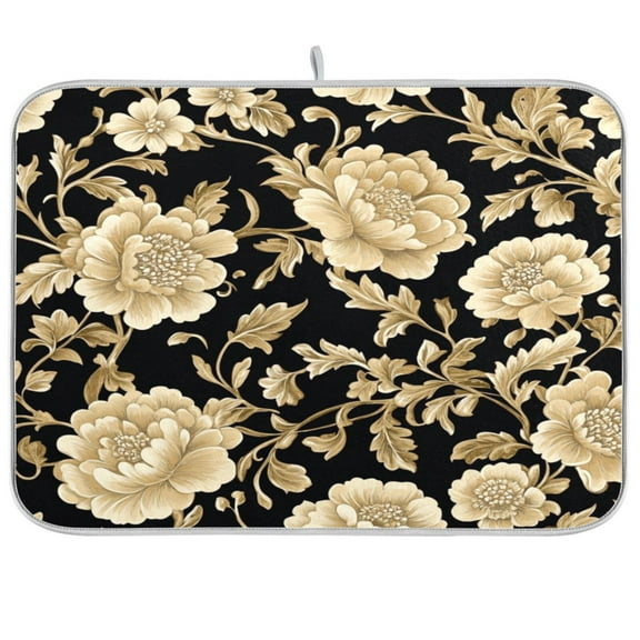 Dish Drying Mat for Kitchen Counter | Reversible, Super Absorbent & Hanging | 16x18 / 18x24 Inch (S/M)，Floral