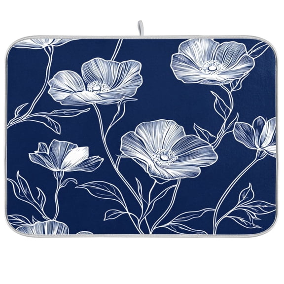 Dish Drying Mat for Kitchen Counter | Reversible, Super Absorbent & Hanging | 16x18 / 18x24 Inch (S/M)，Floral