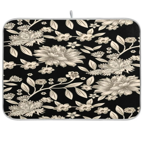 Dish Drying Mat for Kitchen Counter | Reversible, Super Absorbent & Hanging | 16x18 / 18x24 Inch (S/M),Flowers