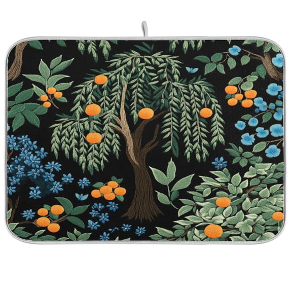 Dish Drying Mat for Kitchen Counter | Reversible, Super Absorbent & Hanging | 16x18 / 18x24 Inch (S/M),Forest with Green