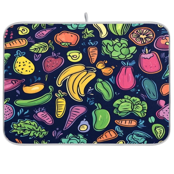 Dish Drying Mat for Kitchen Counter | Reversible, Super Absorbent & Hanging | 16x18 / 18x24 Inch (S/M),Fruit and Vegetable