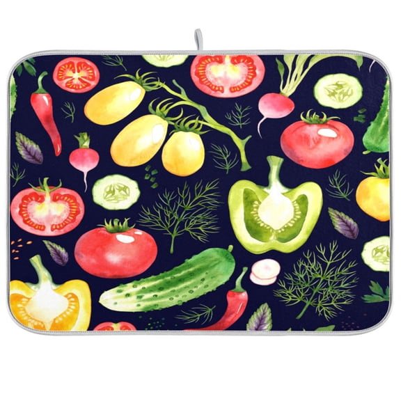 Dish Drying Mat for Kitchen Counter | Reversible, Super Absorbent & Hanging | 16x18 / 18x24 Inch (S/M)，Fruits