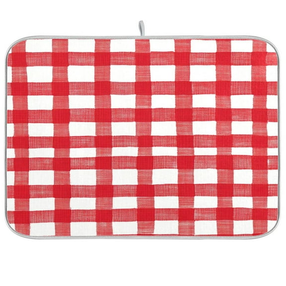 Dish Drying Mat for Kitchen Counter | Reversible, Super Absorbent & Hanging | 16x18 / 18x24 Inch (S/M)，Gingham Pattern