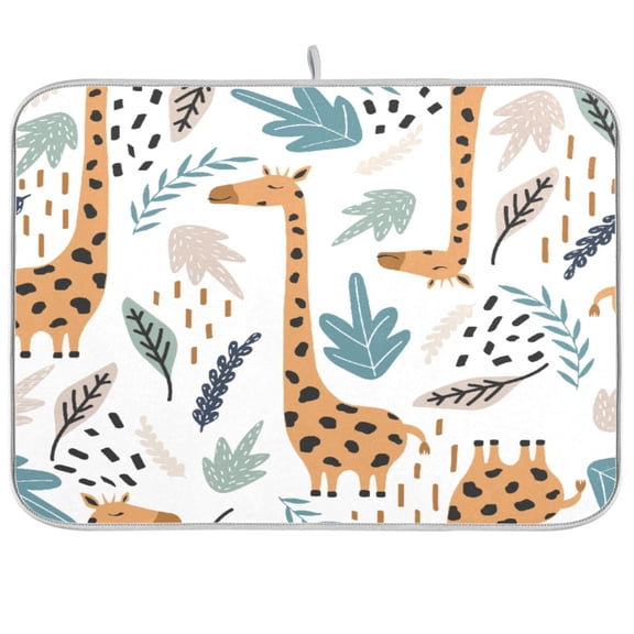 Dish Drying Mat for Kitchen Counter | Reversible, Super Absorbent & Hanging | 16x18 / 18x24 Inch (S/M),Giraffe