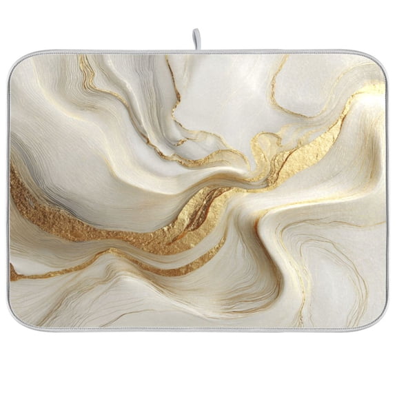 Dish Drying Mat for Kitchen Counter | Reversible, Super Absorbent & Hanging | 16x18 / 18x24 Inch (S/M)，Gold and White Marble