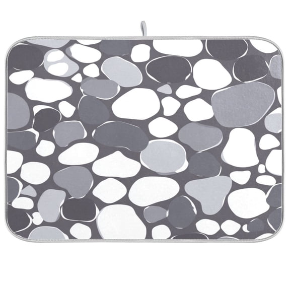 Dish Drying Mat for Kitchen Counter | Reversible, Super Absorbent & Hanging | 16x18 / 18x24 Inch (S/M)，Gray and White Pebbles
