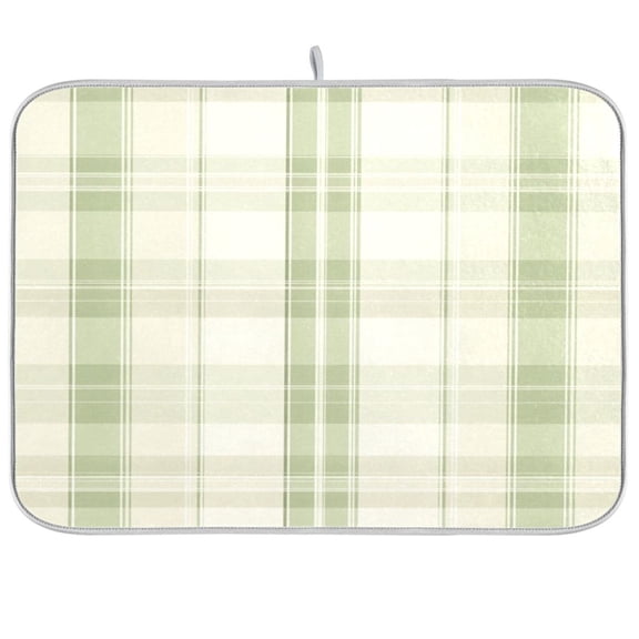 Dish Drying Mat for Kitchen Counter | Reversible, Super Absorbent & Hanging | 16x18 / 18x24 Inch (S/M),Green Plaid Pattern