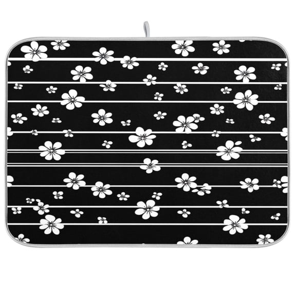 Dish Drying Mat for Kitchen Counter | Reversible, Super Absorbent & Hanging | 16x18 / 18x24 Inch (S/M)，Horizontal Stripes