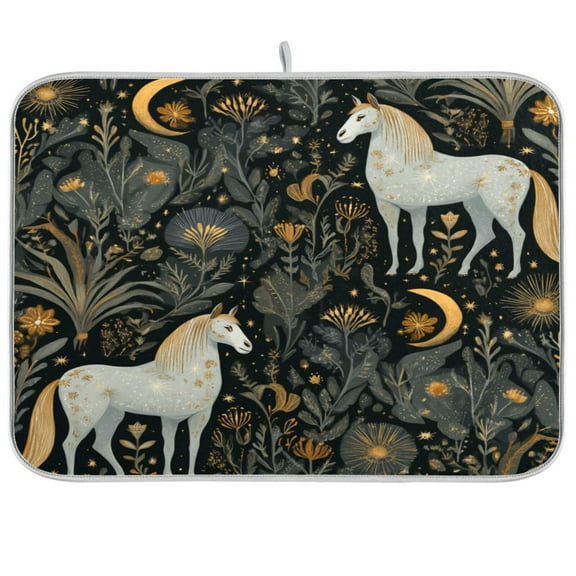 Dish Drying Mat for Kitchen Counter | Reversible, Super Absorbent & Hanging | 16x18 / 18x24 Inch (S/M),Horses