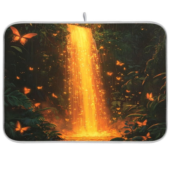 Dish Drying Mat for Kitchen Counter | Reversible, Super Absorbent & Hanging | 16x18 / 18x24 Inch (S/M)，Jungle Canopy
