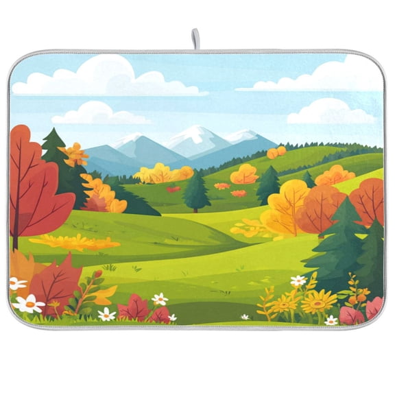 Dish Drying Mat for Kitchen Counter | Reversible, Super Absorbent & Hanging | 16x18 / 18x24 Inch (S/M),Landscape