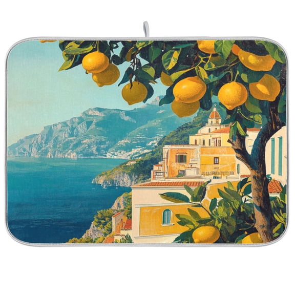 Dish Drying Mat for Kitchen Counter | Reversible, Super Absorbent & Hanging | 16x18 / 18x24 Inch (S/M),Lemon Tree