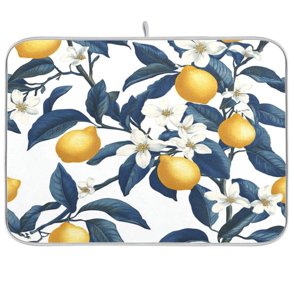 Dish Drying Mat for Kitchen Counter | Reversible, Super Absorbent & Hanging | 16x18 / 18x24 Inch (S/M),Lemons and Flowers