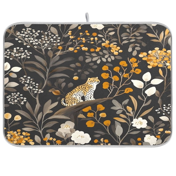 Dish Drying Mat for Kitchen Counter | Reversible, Super Absorbent & Hanging | 16x18 / 18x24 Inch (S/M)，Leopard
