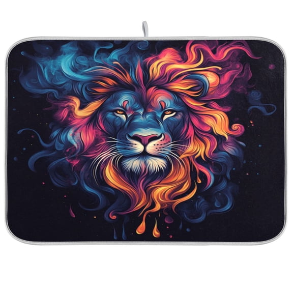 Dish Drying Mat for Kitchen Counter | Reversible, Super Absorbent & Hanging | 16x18 / 18x24 Inch (S/M)，Lion