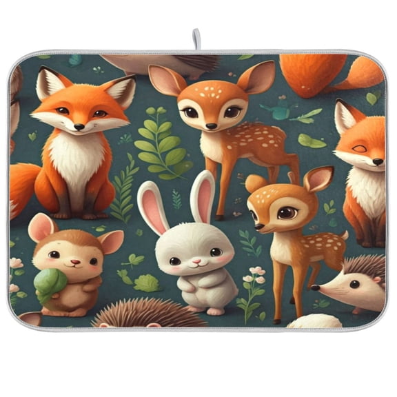 Dish Drying Mat for Kitchen Counter | Reversible, Super Absorbent & Hanging | 16x18 / 18x24 Inch (S/M)，Little Fox