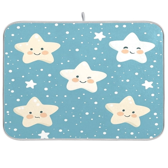 Dish Drying Mat for Kitchen Counter | Reversible, Super Absorbent & Hanging | 16x18 / 18x24 Inch (S/M),Little Stars