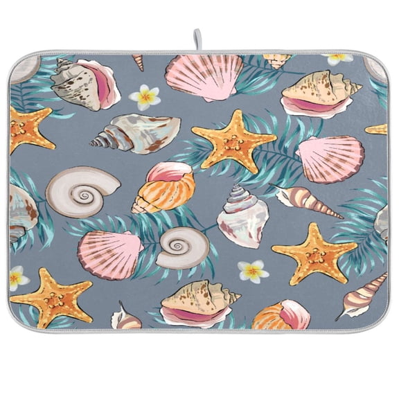 Dish Drying Mat for Kitchen Counter | Reversible, Super Absorbent & Hanging | 16x18 / 18x24 Inch (S/M),Many Beautiful Shells