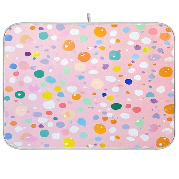 Dish Drying Mat for Kitchen Counter | Reversible, Super Absorbent & Hanging | 16x18 / 18x24 Inch (S/M),Many Dots
