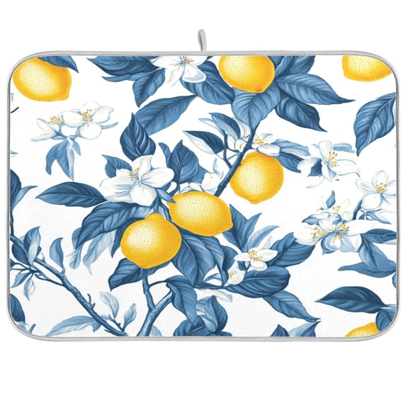 Dish Drying Mat for Kitchen Counter | Reversible, Super Absorbent & Hanging | 16x18 / 18x24 Inch (S/M),Many Lemons and Flowers