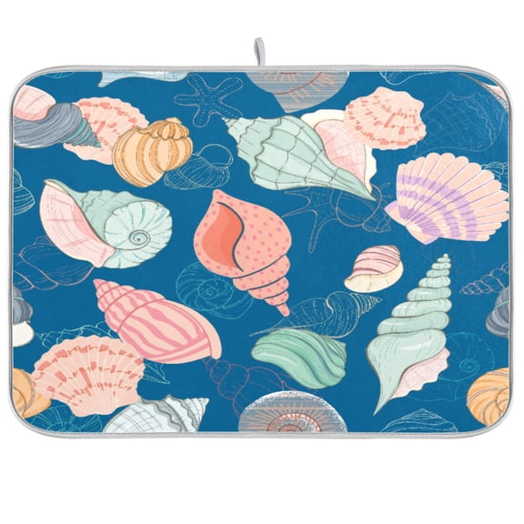 Dish Drying Mat for Kitchen Counter | Reversible, Super Absorbent & Hanging | 16x18 / 18x24 Inch (S/M),Many Shells