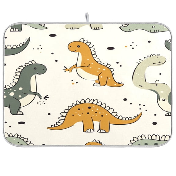 Dish Drying Mat for Kitchen Counter | Reversible, Super Absorbent & Hanging | 16x18 / 18x24 Inch (S/M),Many Small Dinosaurs