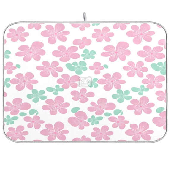 Dish Drying Mat for Kitchen Counter | Reversible, Super Absorbent & Hanging | 16x18 / 18x24 Inch (S/M),Mint Flower