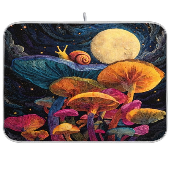 Dish Drying Mat for Kitchen Counter | Reversible, Super Absorbent & Hanging | 16x18 / 18x24 Inch (S/M),Mushrooms