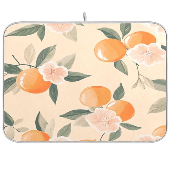 Dish Drying Mat for Kitchen Counter | Reversible, Super Absorbent & Hanging | 16x18 / 18x24 Inch (S/M)，Orange Blossom Pattern