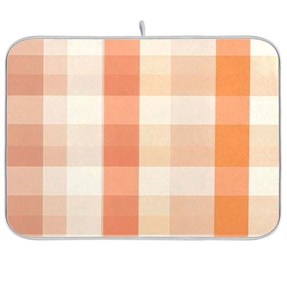 Dish Drying Mat for Kitchen Counter | Reversible, Super Absorbent & Hanging | 16x18 / 18x24 Inch (S/M)，Orange Plaid Pattern