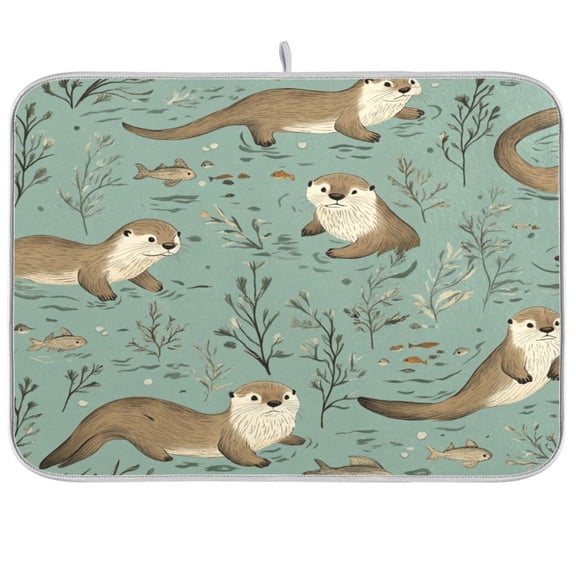 Dish Drying Mat for Kitchen Counter | Reversible, Super Absorbent & Hanging | 16x18 / 18x24 Inch (S/M),Otters