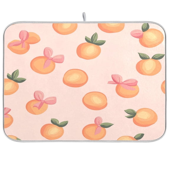 Dish Drying Mat for Kitchen Counter | Reversible, Super Absorbent & Hanging | 16x18 / 18x24 Inch (S/M),Peach and Bows